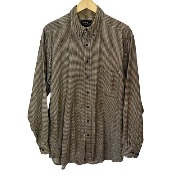 Eddie Bauer Mens Button Down Shirt 100% Cotton Tall Large Green Cream Check B&T - Picture 1 of 8